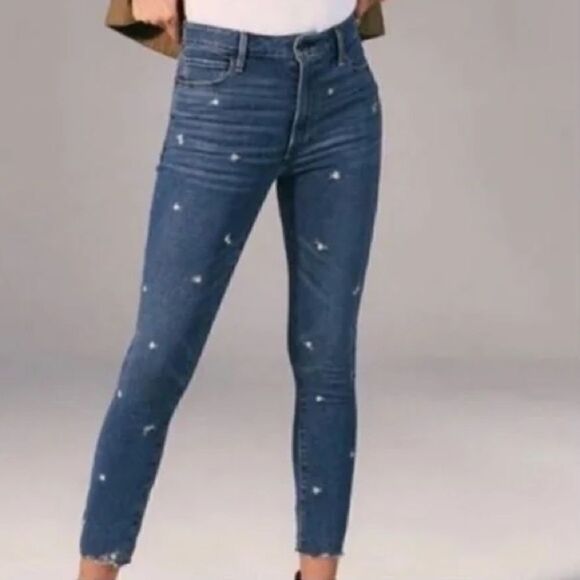 Abercrombie Simone High Rise Ankle Embroidered Flower Jeans - Picture 1 of 10